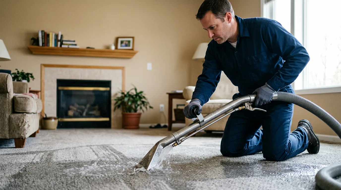Water damage restoration technician working near Milltown, IN